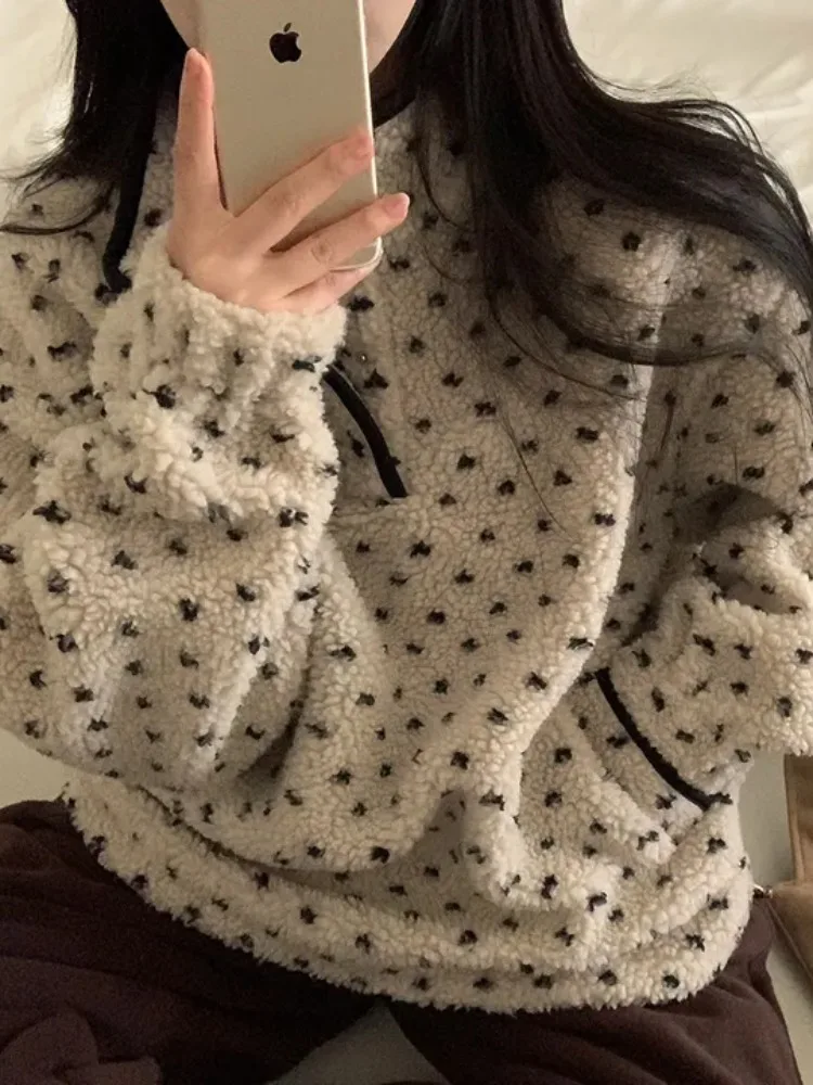 

Winter New Faion Thiened Lamb Fur Hooded Coat Women's Loose Personali Top Korean Sle Warm Casual Outerwear