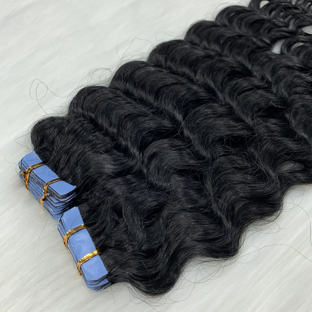 NNHAIR 22Inches 100% Human Hair Extensions Tape in Remy Hair Curly Hair For Women 20PCS 60G