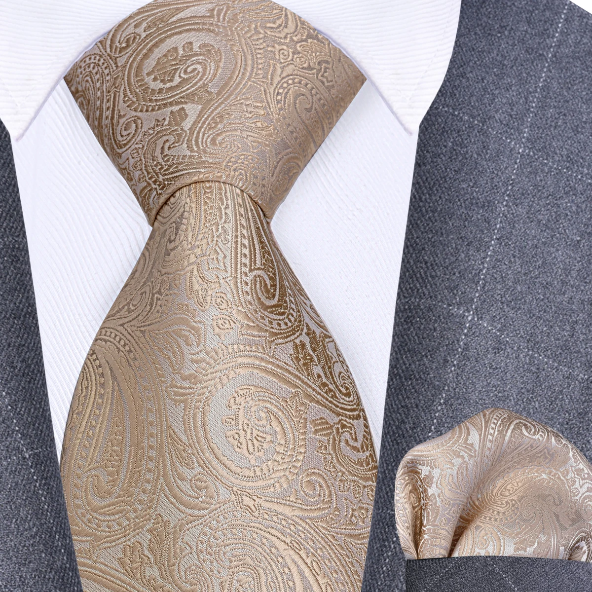 

RBOCOTT New Fashion Silk Paisley Tie Set 8cm Necktie Pocket Square Men's Blue Black Office Wedding Party Gift Tie Accessories