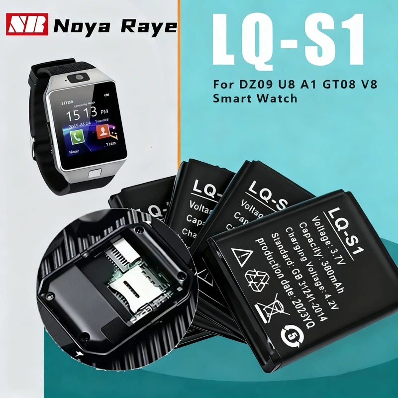 Аккумулятор LQ-S1 для смарт-часов, 3.7В 380мАч, перезаряжаемый литий-ионный полимерный аккумулятор, замена для смарт-часов DZ09 U8 A1 GT08 V8