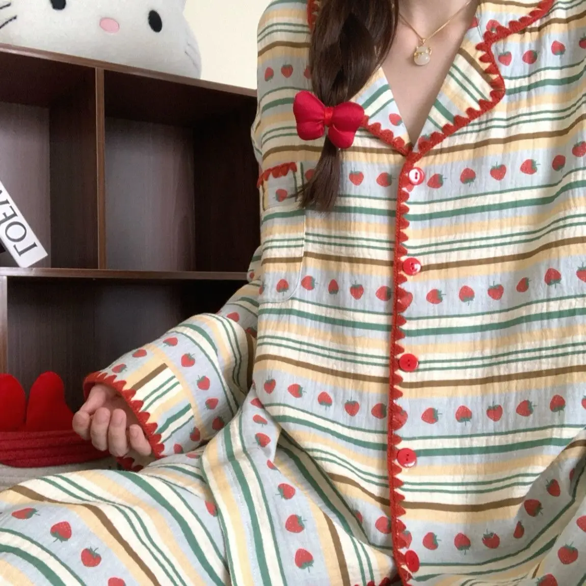 

Woman Long Sleeves Trousers Loungewear Cotton Pajamas Suit Spring Autumn Female Leisure Comfortable Lounge Clothes Sweet Pajamas