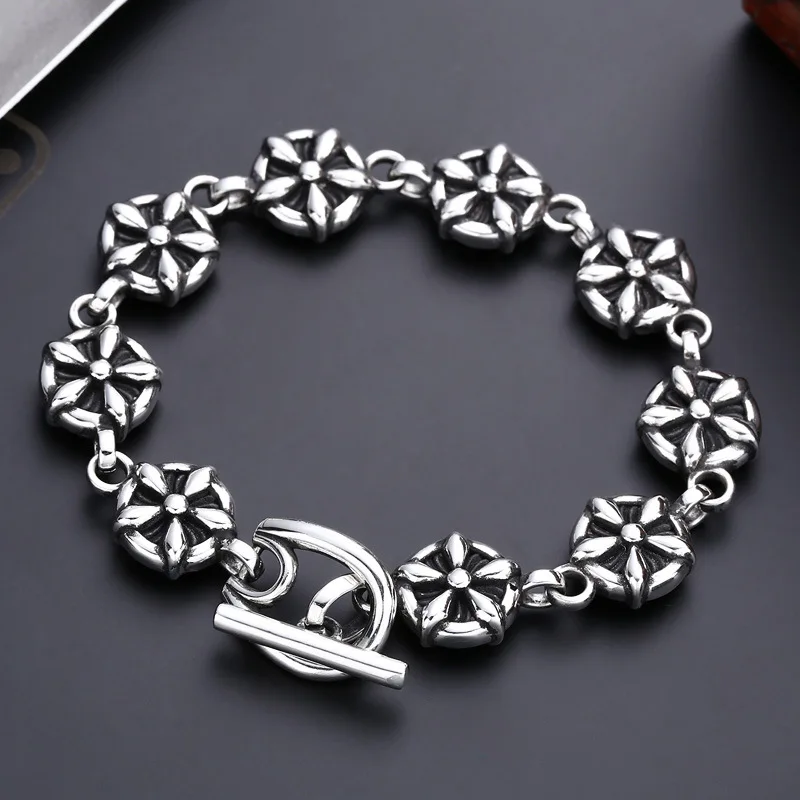 S925 Sterling Silver Star Bracelet 14mm Old Process 20CM Heavy Body OT Closure Unisex Design Fine Jewelry FYBT137