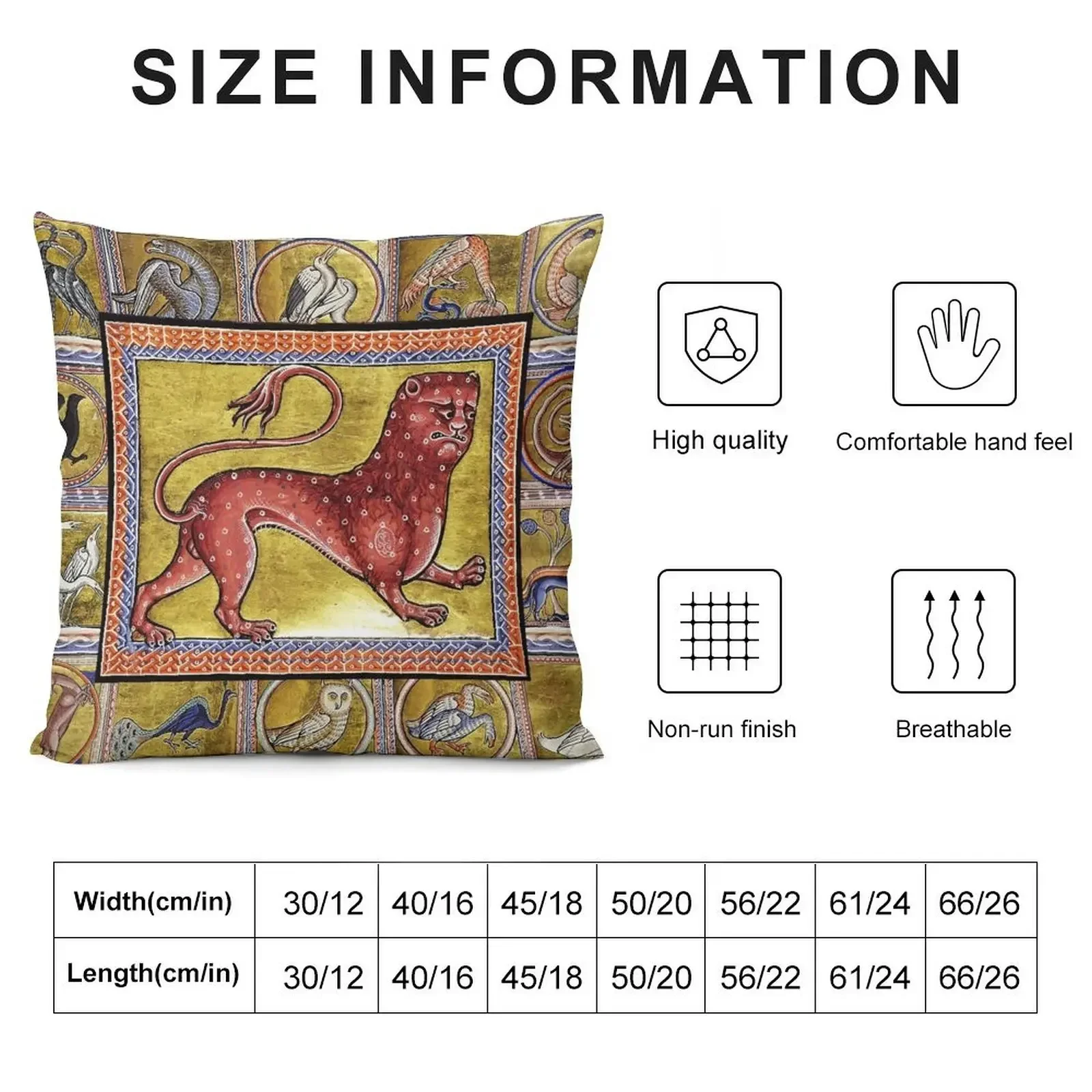 MEDIEVAL BESTIARY,LEOPARD, FANTASTIC ANIMALS IN GOLD RED BLUE COLORS Throw Pillow Decorative Cushion Pillowcases pillow