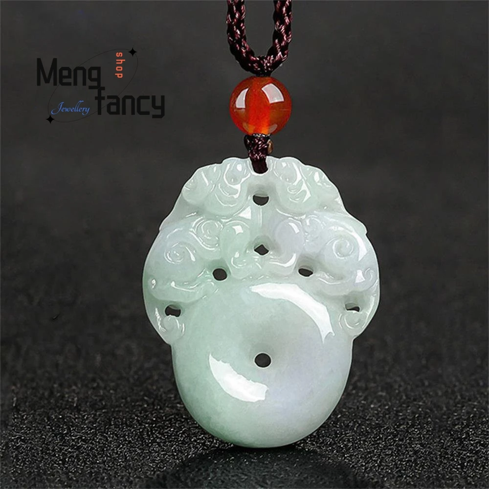 Natural A-goods Jadeite Attract Wealth Prosperity Double Pixiu Peaceful Buckle Pendant Retro Couple Fashion Jewelry Holiday Gift