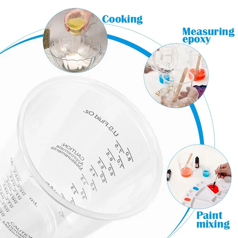 200PCS 8Oz Disposable Measuring Cups Plastic Epoxy Resin Mixing Cups For Baking, Mixing Paint Pigments Durable Easy To Use