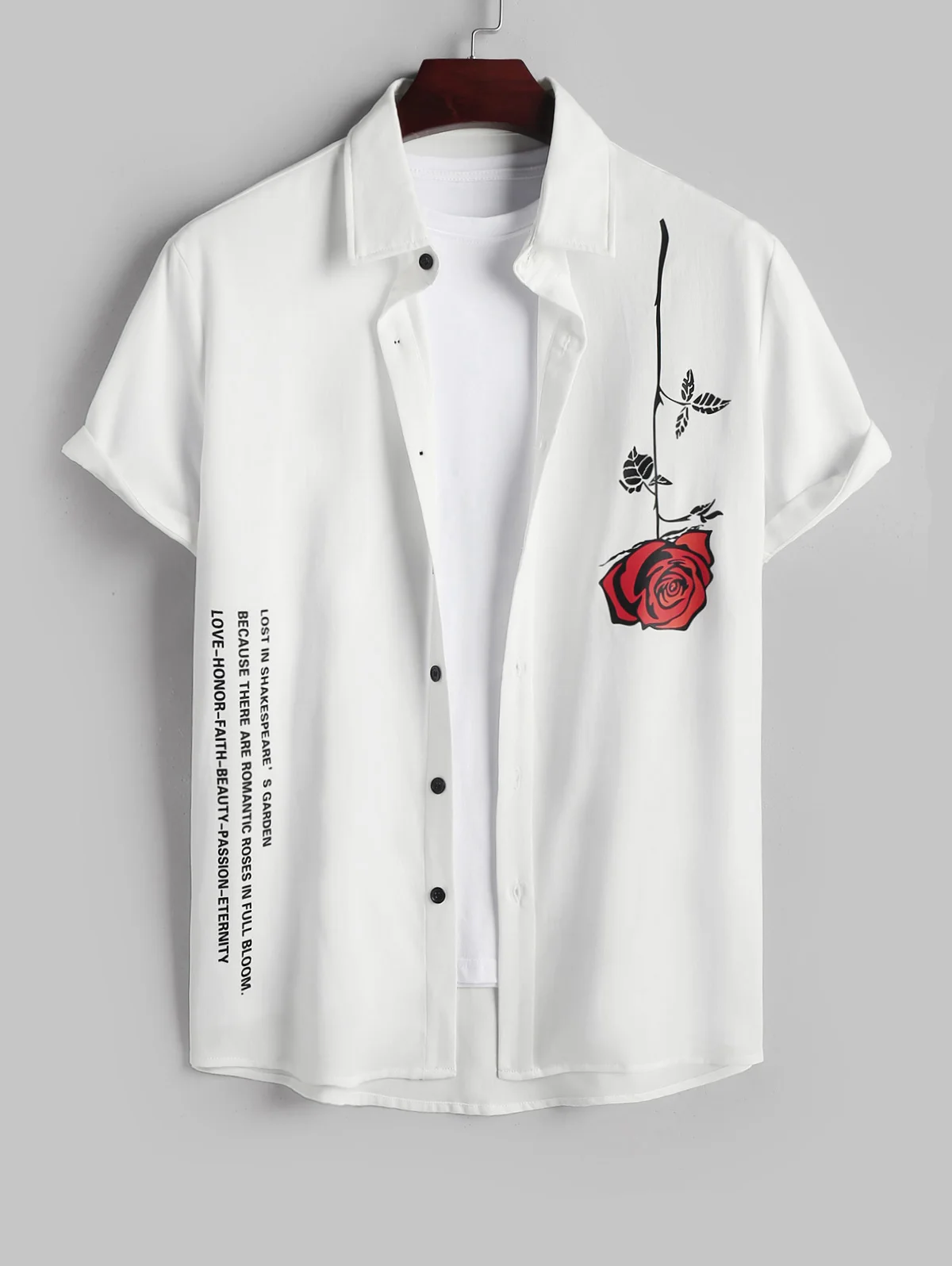 ZAFUL Slogan Rose Pattern Short Sleeves Shirt