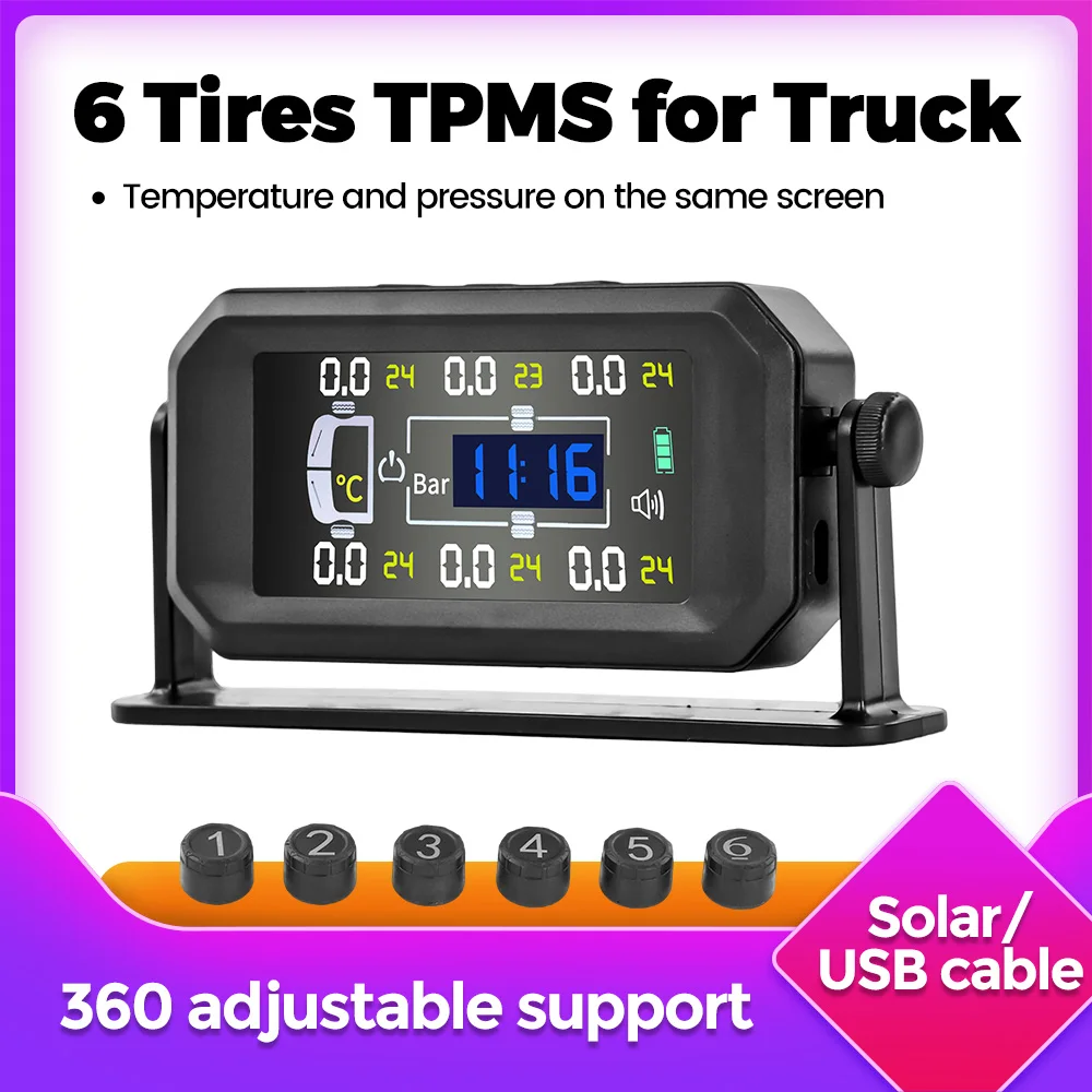 

MEKEDE Truck TPMS Tire Pressure Sensor 6 External Sensors Solar-Powered Wireless Sensor For Trucks RVs and Heavy-Duty Vehicles