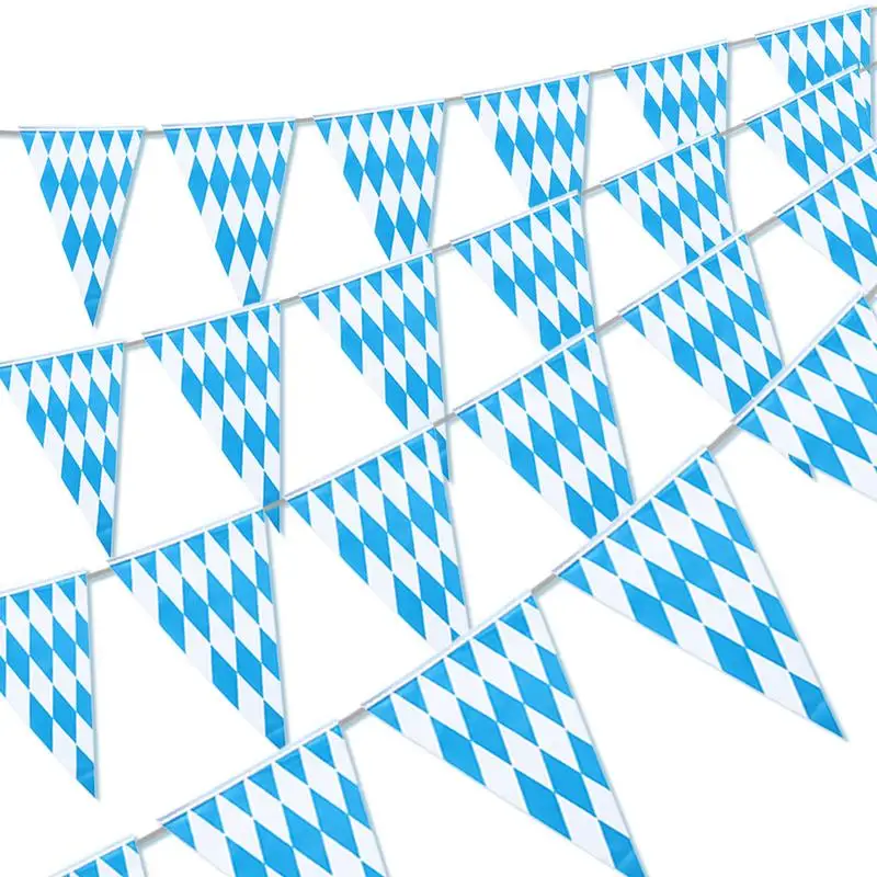 Oktoberfest Bunting Blue White Lattice Pennants For Bar Oktoberfest Themed Porch Garden Patio Fence Party Decoration Flags