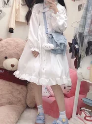 Vrouwen Kawaii Kleding Zomer Herfst Lange Mouw Jurken Wit Zwart Schattige Lolita Stijl Japans Meisje Mode Fee Korte Jurken