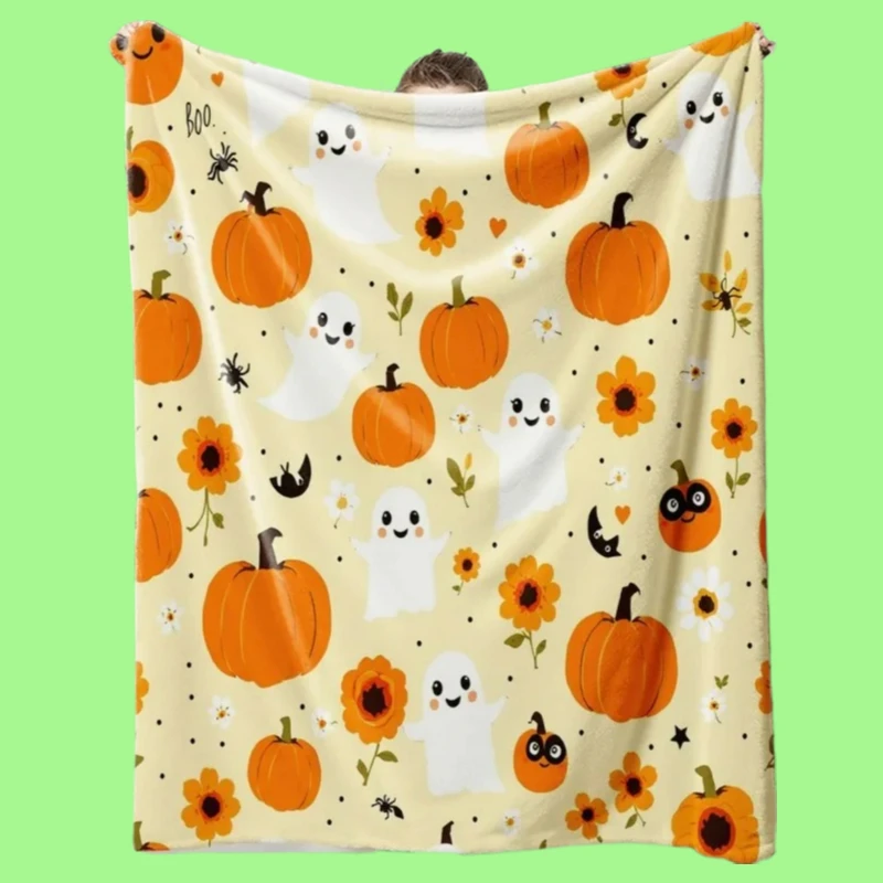 

2025 halloween pumpkin print flannel blanket halloween gift office home lunch break blanket