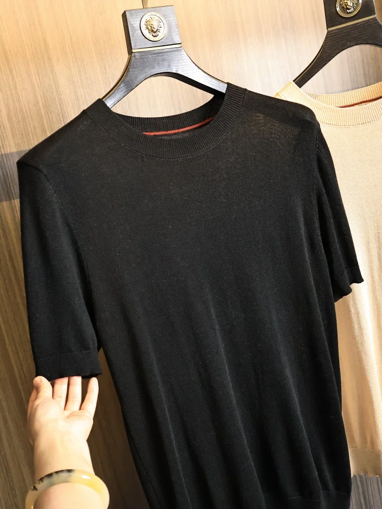 

Lush Silk Lightweight Knitwear round Neck Short Sleeve Men's Summer Fashion Urban Style Comfortable Natural Silk