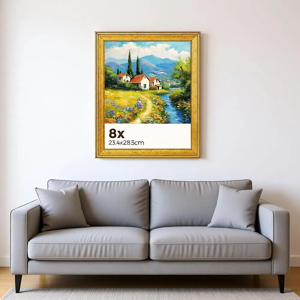 

Gold Picture Set of 6, Rustic Gold Display Pictures 5x7 with Mat or 8x10 without Mat, Tabletop Display and Wall Mounting Collage