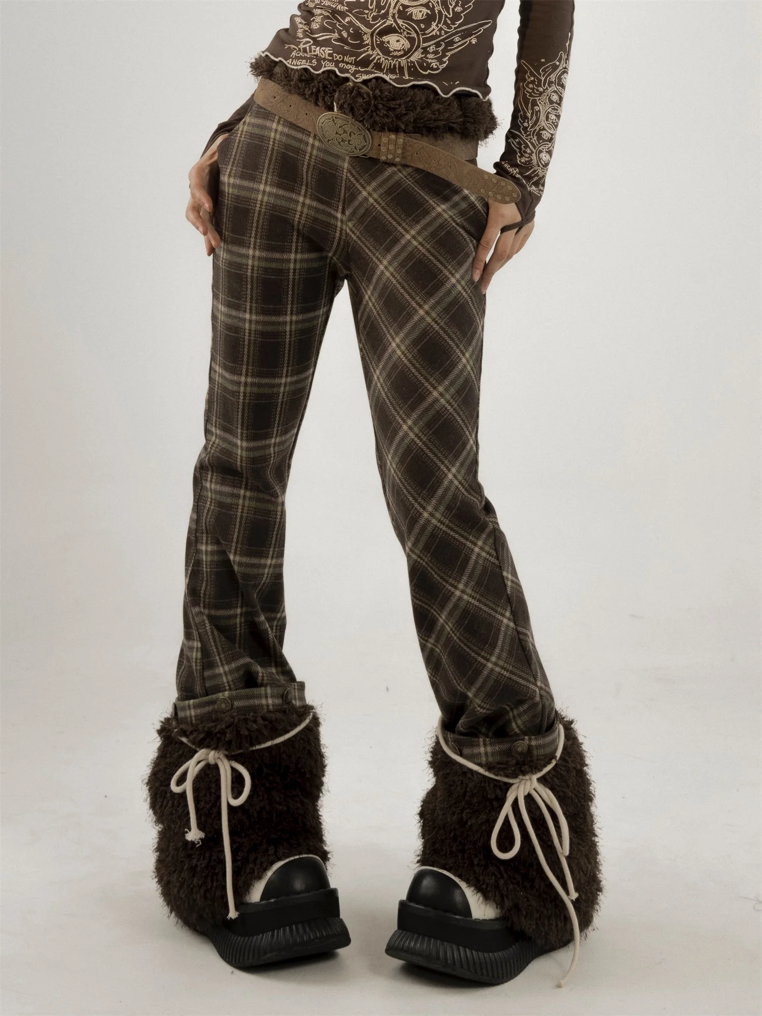 Original Design Hot Girl Retro Plaid Casual Slim Straight  Women's Autumn and Winter British Style Trousers Bell-Bottom Pants