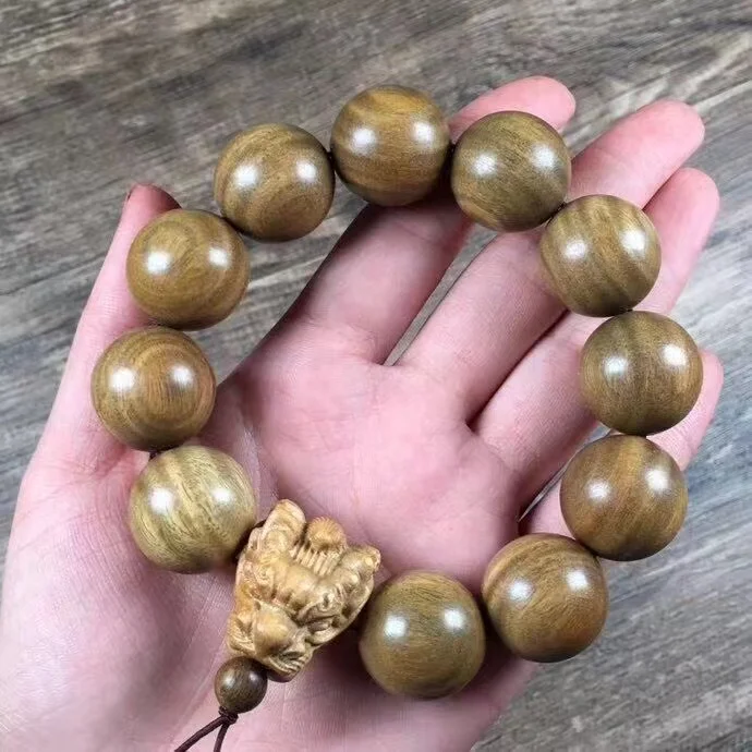 Green Sandalwood Carved Bracelet Faucet Buddha Beads Good Luck Comes Flexible Ring Men's and Women's Rosewood