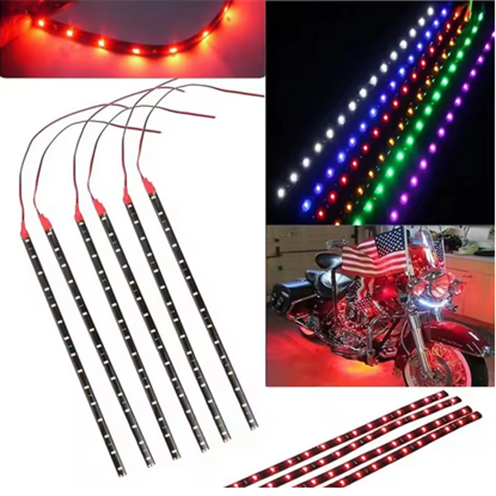 2PCS Waterproof 15 SMD 5050 DC 12V Motor LED Strip Underbody Light For Car Motorcycle
