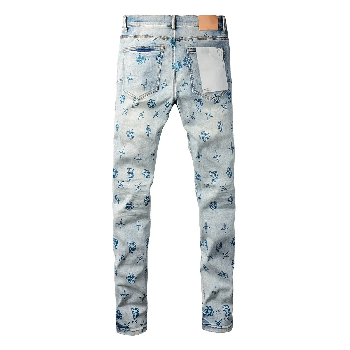 Calça jeans masculina com letras azuis estampadas, rua alta, cintura baixa, jeans skinny, calças de marcas, roxo, moda, reparação, qualidade superior, tamanho 28-40