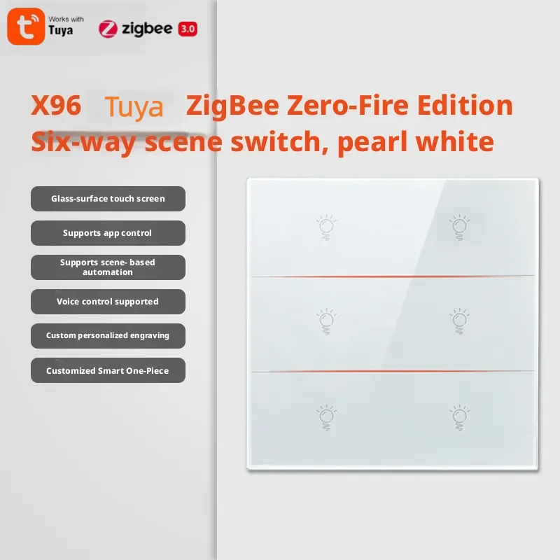 Shineknot Smart Life Tuya Zigbee 6 Key Smart Touch Switch Zero Fire Version Tuya APP Remote Control Alexa Voice Control