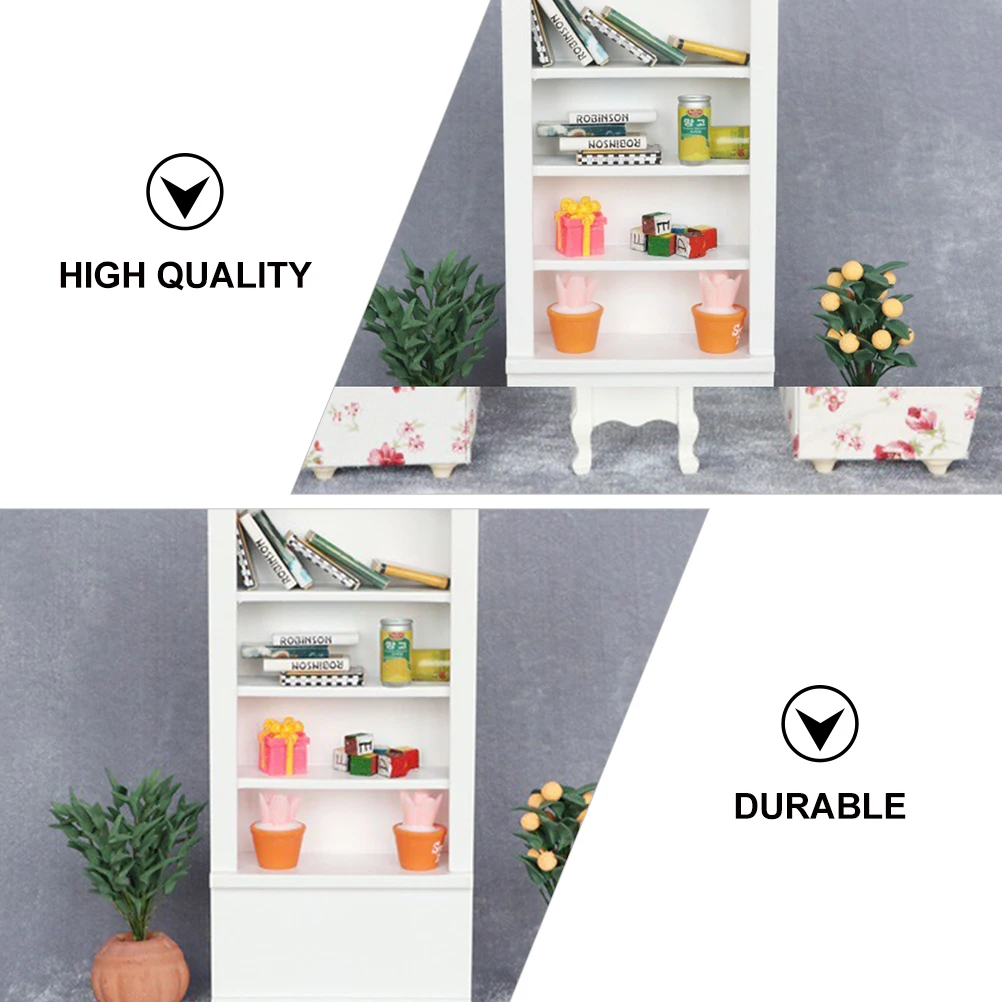 Uroczy Mini Biały Regał na Książki Półka Dekoracyjna Akcesoria dla Dzieci Zabawka do Udawania Domu Malutkie Mebelki Gablota