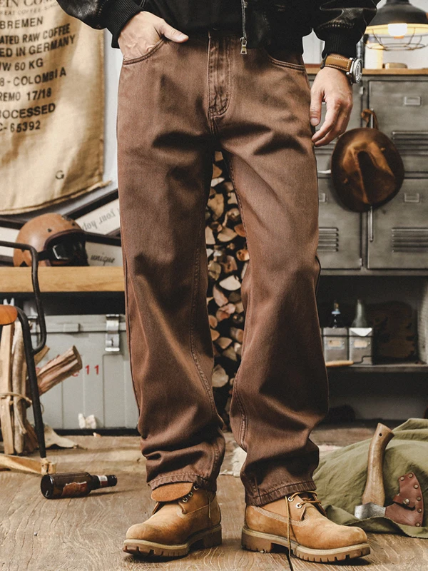 

Мужские джинсы в стиле ретро, прямые, с подкладкой, повседневные, из денима, рабочие брюки, удобные, теплые, износостойкие