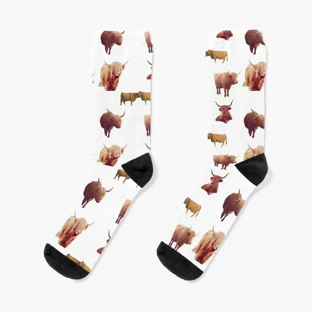 Highland Scottish Cow Sticker Pack Socks Soccer cartoon Toe sports Man Socks Women's