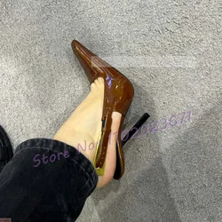 Super Pointy Toe Metal Heel Sandals Women Back Strap Brown Luxury Party Slant High Heels Shoes Ladies Summer Catwalk Sandals