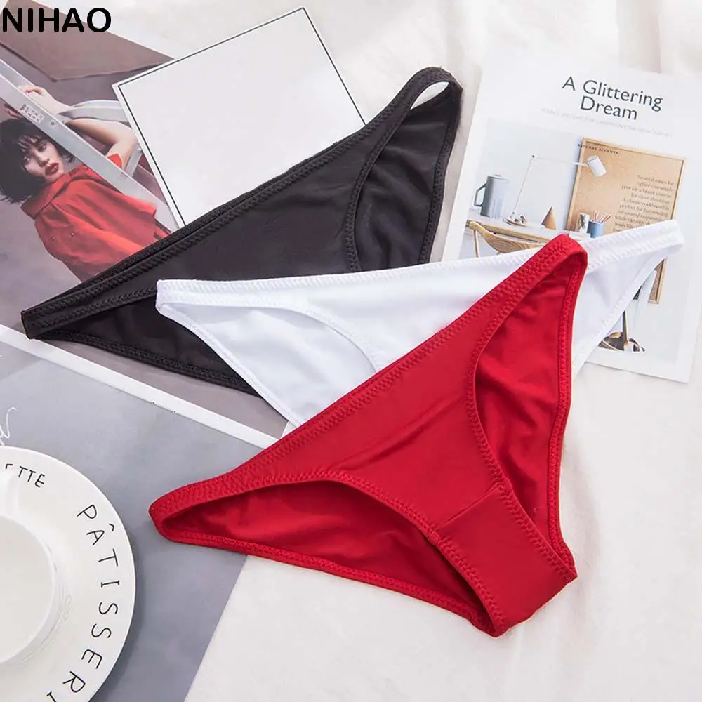 

Men Sexy Unisex Half-covered Buttocks Women Ladies Panties Triangle Thong Solid Color Milk Silk