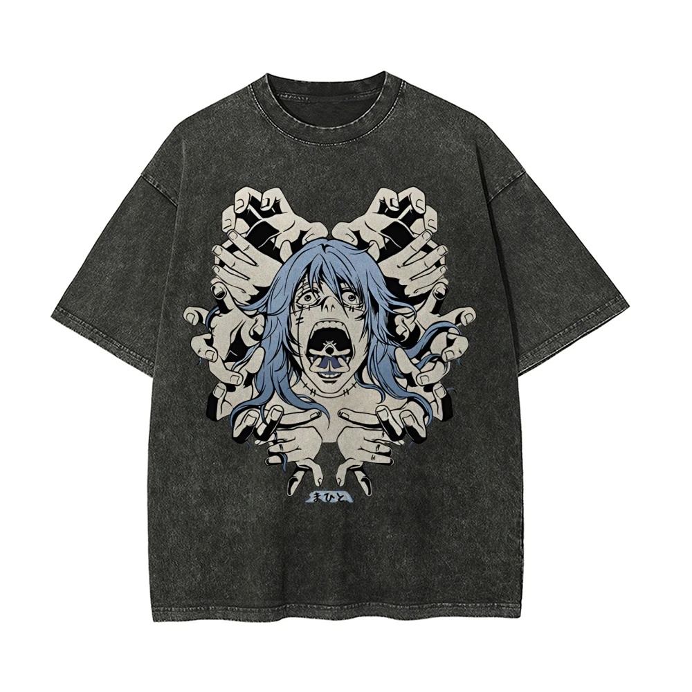 Japanese Style T-Shirt Hand-Painted Animation Multi-Hand Avatar Printing Retro Trend Round Neck Loose Shoulder New Short Sleeves