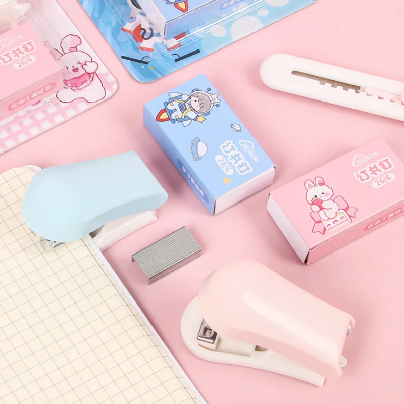 Portable Cute Cartoon Mini Stapler with Staples Set for Student School Office Organize Paper Binding Tools Stationery Supplies