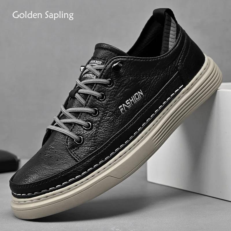 Golden Sapling White Men's Casual Shoes Classics Leather Flats Leisure Platform Shoes Men Fashion Footwear Skateboarding Flat