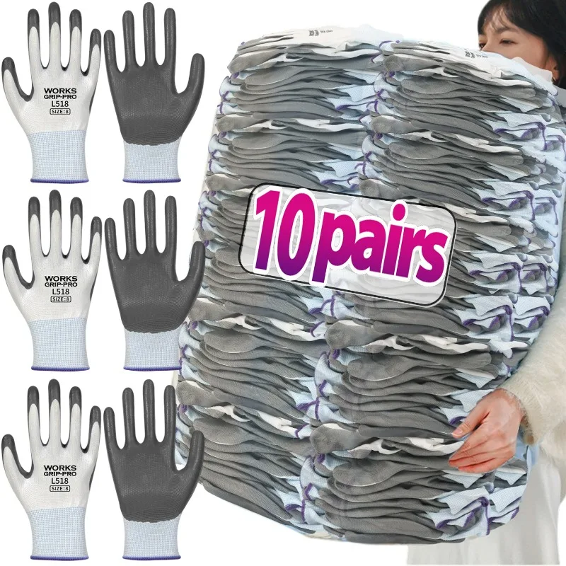 1/10Pairs Bulk Nitrile Coated Work Glove Industrial Strength Durable Anti Slip for Construction Gardening Labor Protective Glove