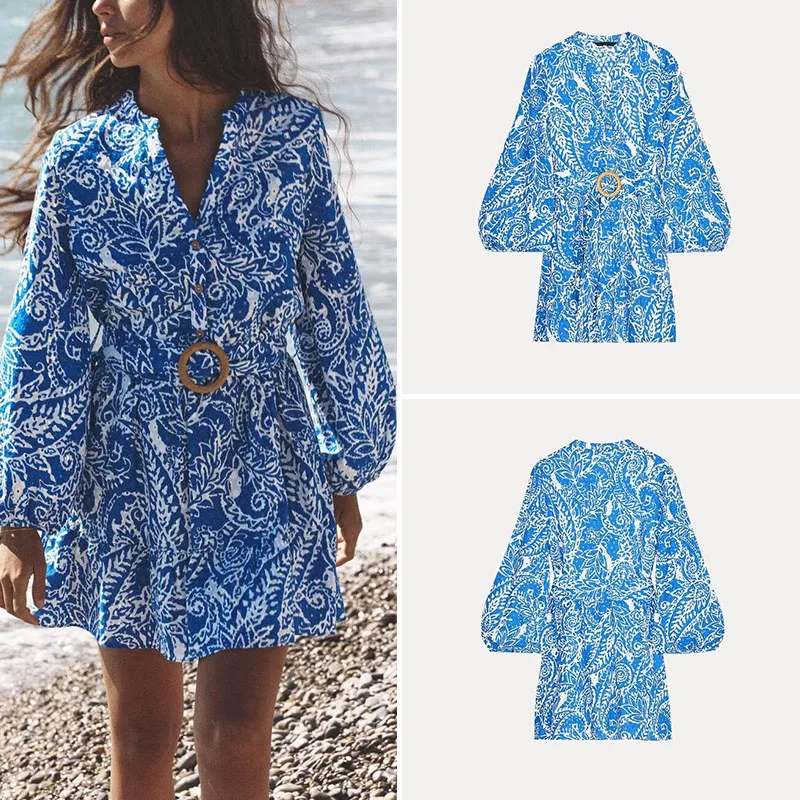 

Ele Embroidered irt Dr Long Sve Women's Sle Spring 2025 Z V-ne Polyester Fiber Single Piece Dr