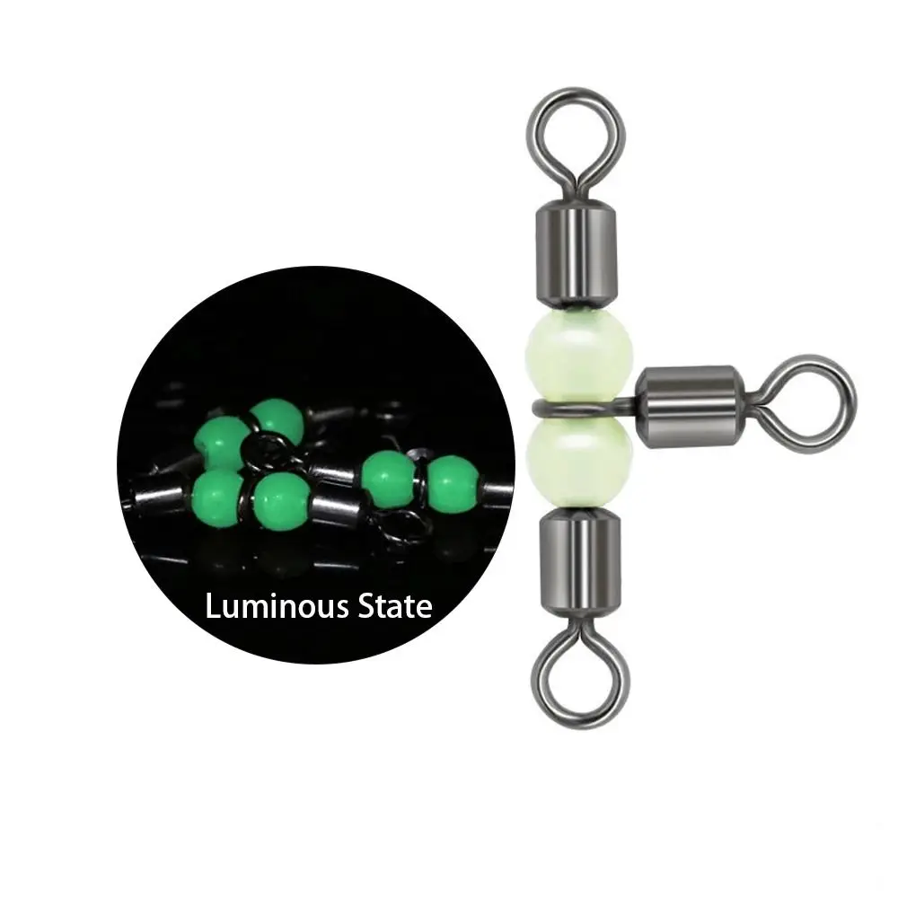 Bearing Rolling Triple Fishhook Lure Line Connector Luminous Beads Fishing Connector Fishing Swivel Solid Ring Fishing Tackle