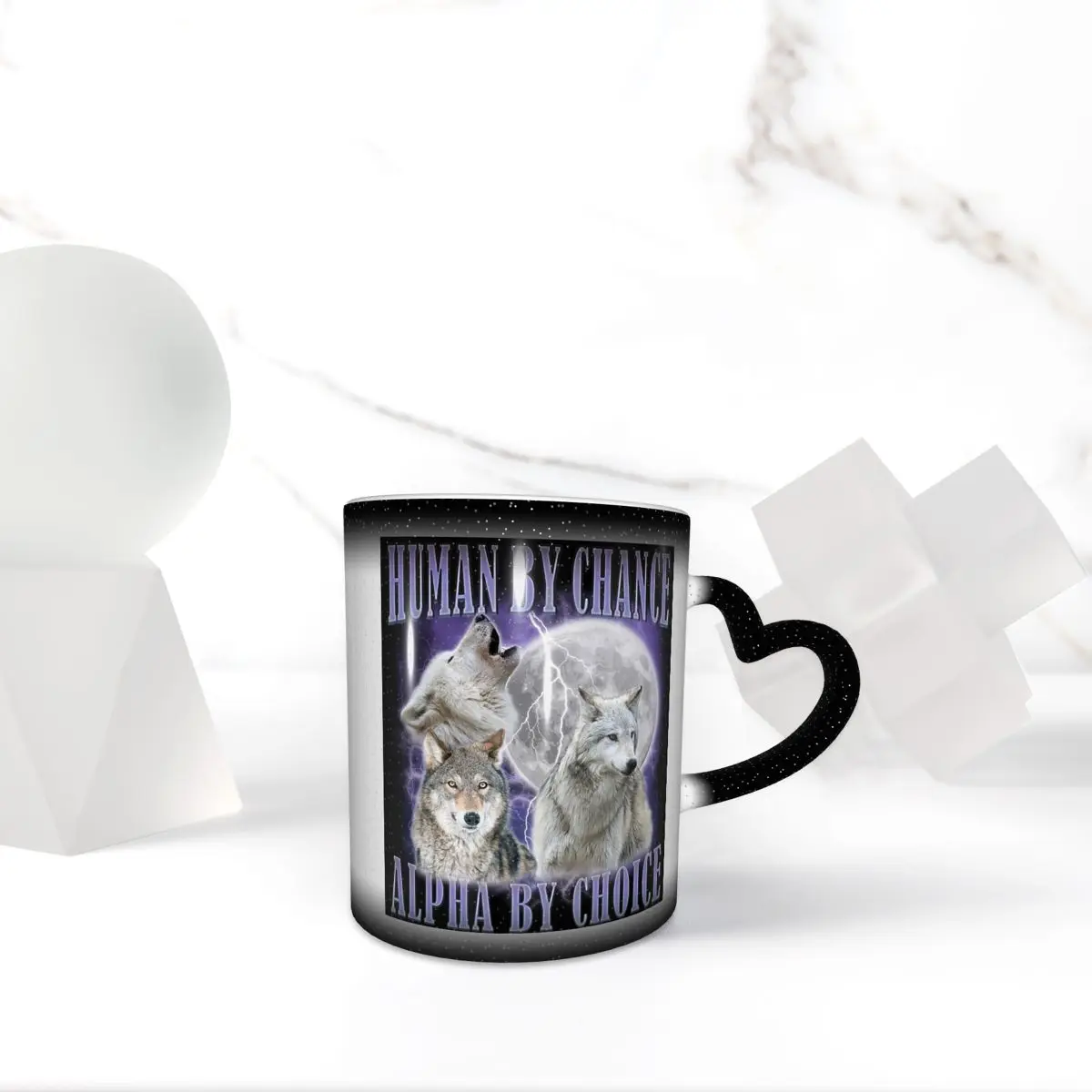 Human By Chance Alpha By Choice Wolf Meme Mug Funny Ceramic Coffee Cups Tea Mugs Milk Cup Drinkware Gifts for Friends