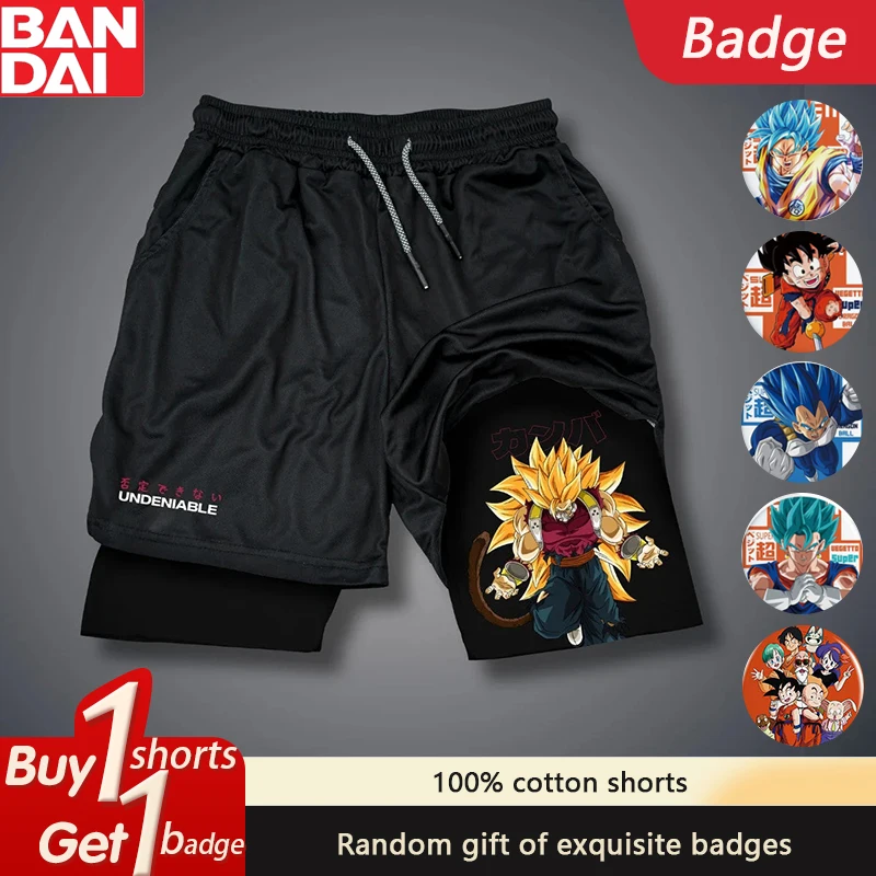 

2025 Dragon Ball Animation Double-layer Shorts Men's Summer Beach Fitness Sports Breathable Casual Fashion Shorts