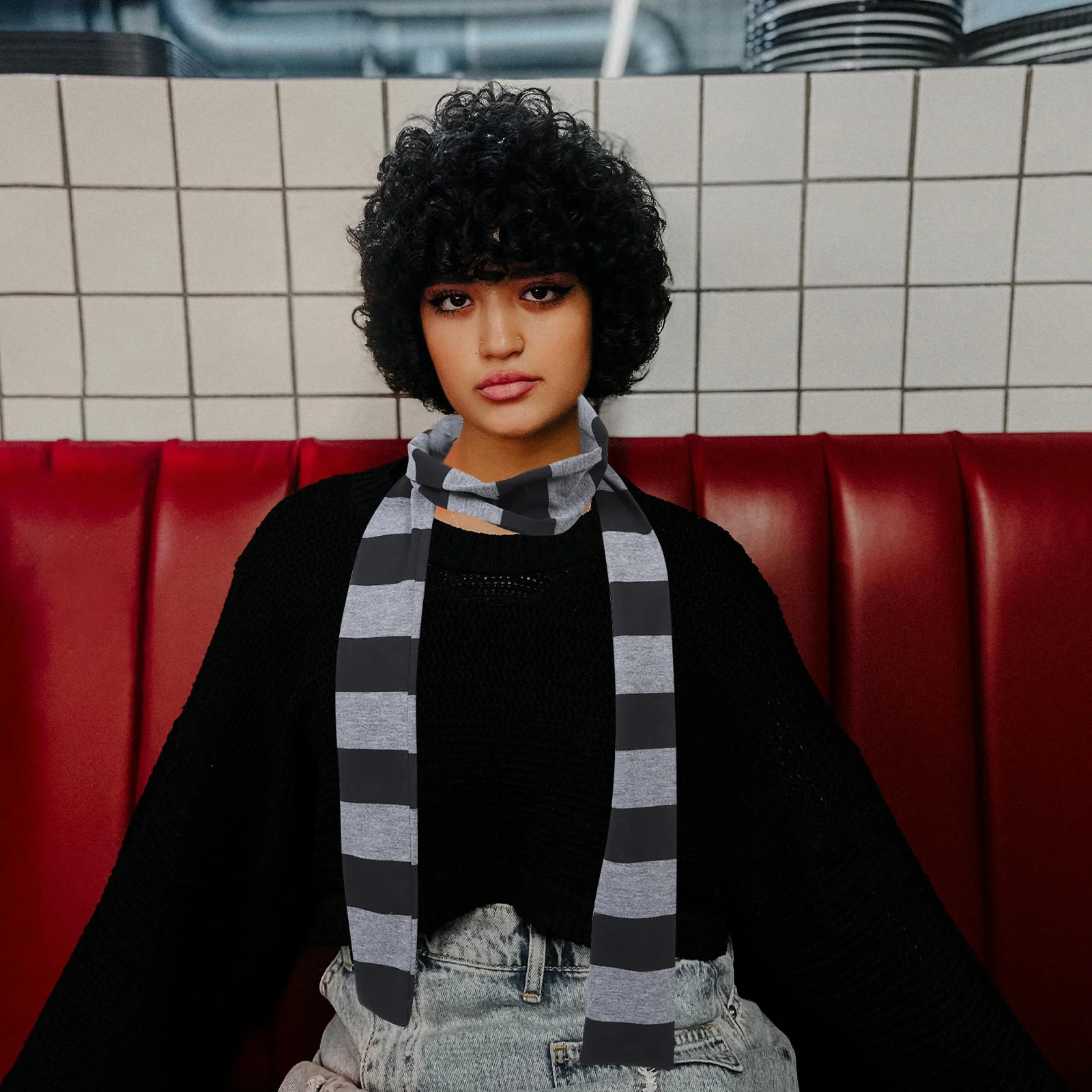 

Хлопковый шарф в стиле Харадзюку в стиле панк, полосатый тонкий длинный шейный шарф для женщин, зимняя мода, винтажный аксессуар Rave на Хэллоуин