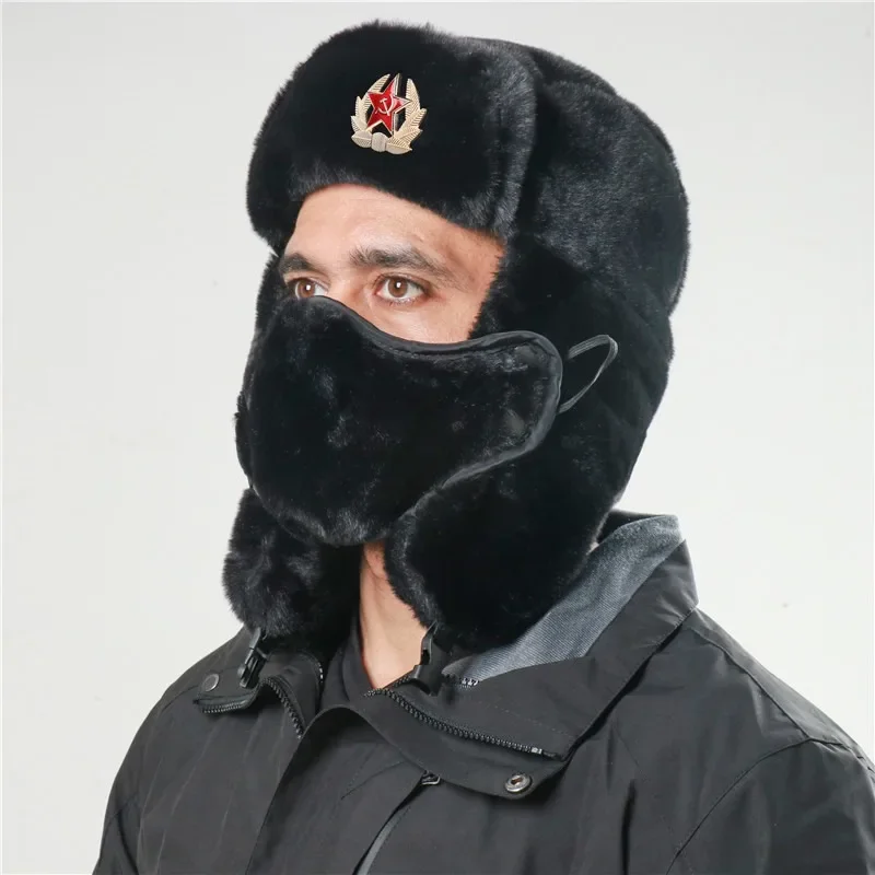 Badge Hat Outdoor Ear Cover Full Wool Warm Winter Cap Cold Weather Unisex EU US Style