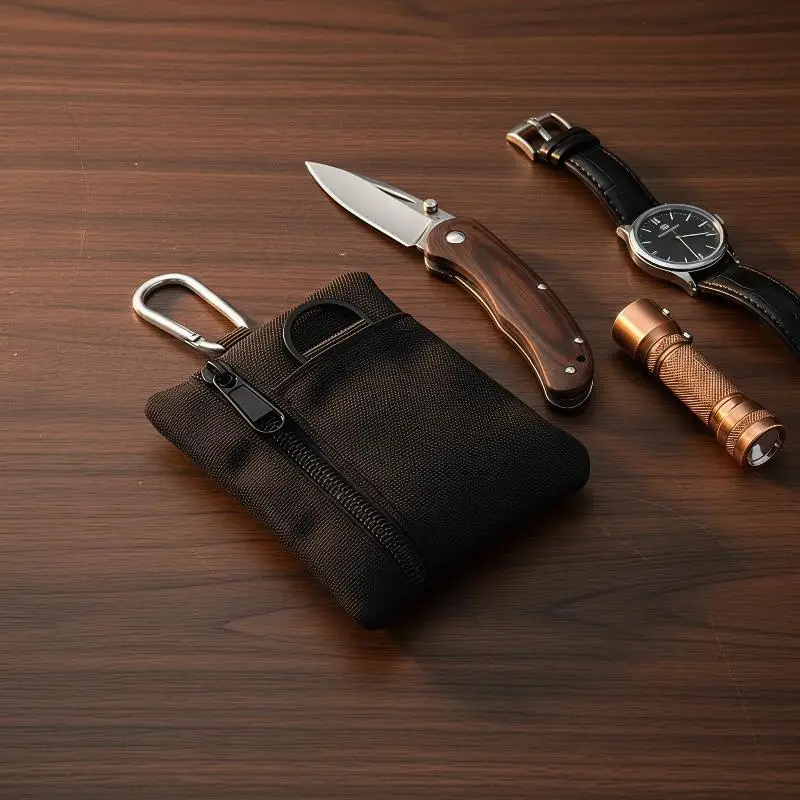 Lightweight Waterproof Oxford Mini Pouch with Carabiner Zipper Closure Portable Key Coin Card Storage Bag