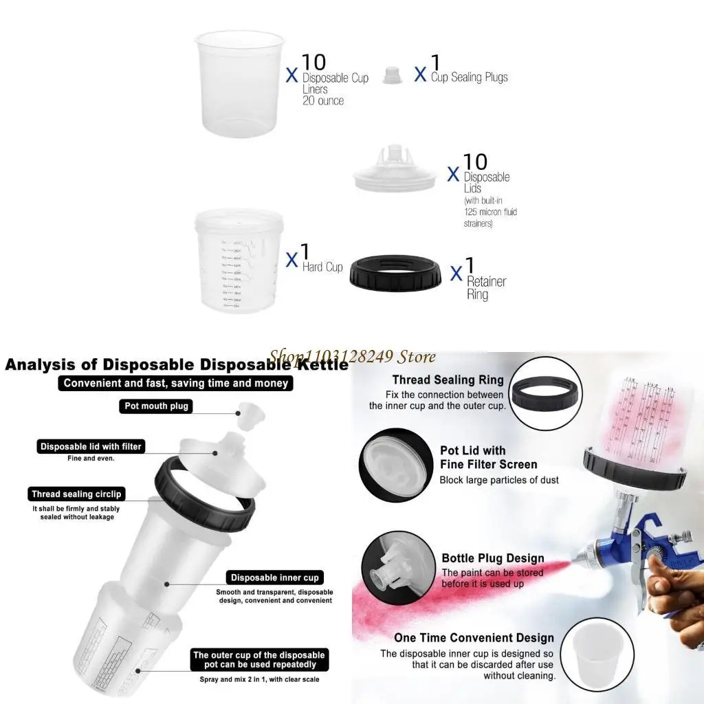 

Профессиональный набор для рисования, одноразовые стаканчики на 600/810 мл, подходящие для пистолетов-распылителей DIYer Professional Use поставляется с вкладышами