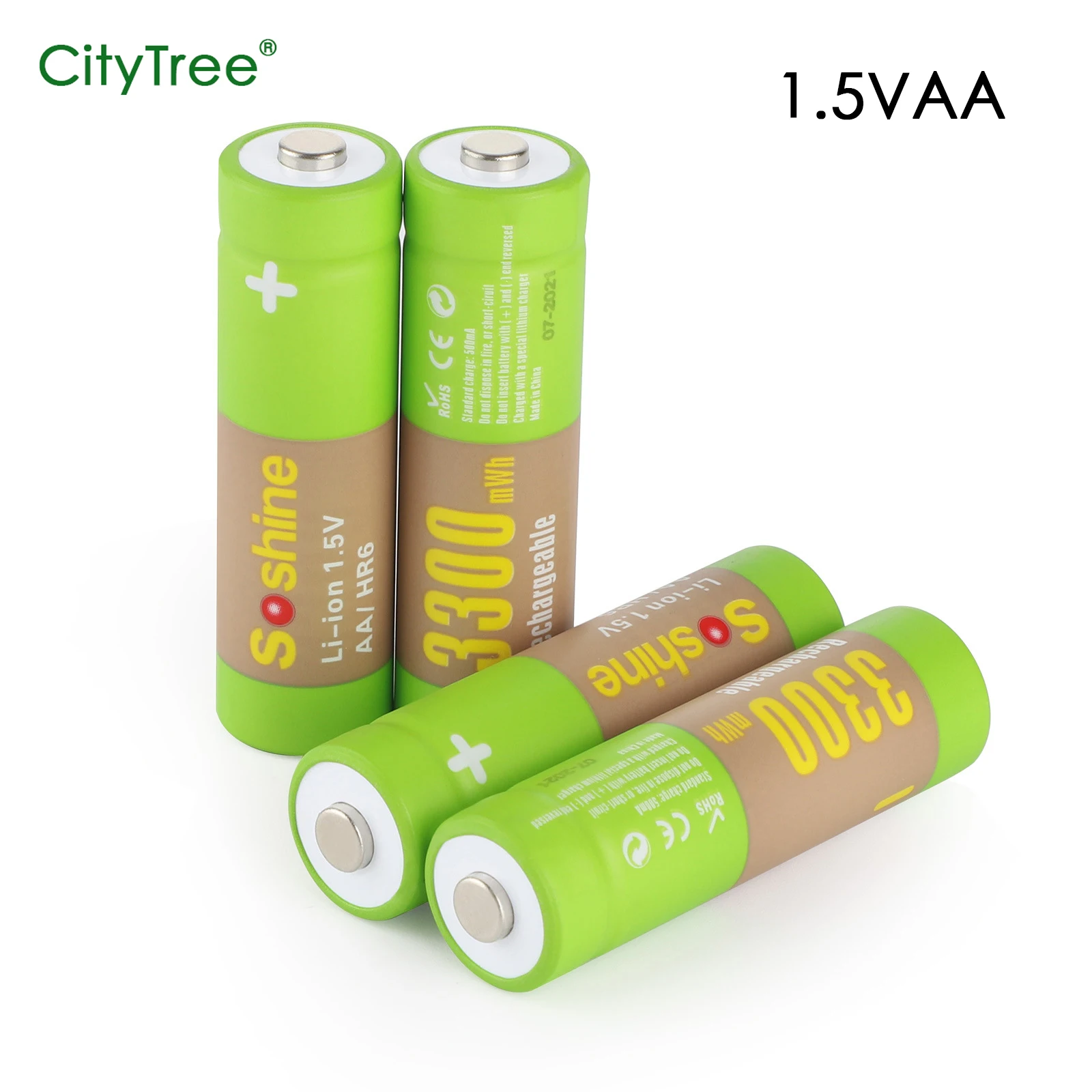 Battery AA Rechargeable Batteries 1.5V Li-ion 3300mWh 2A Green AA Lithium Battery for Flashlight Toys Watch MP3 Player Replace