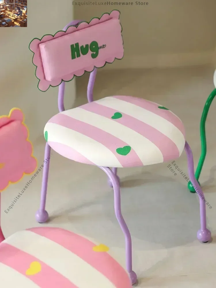 Cute and Creative Wrought Iron Chair, Internet Celebrity Photo Dressing Stool, Bedroom Backrest Stool, Home Furniture Decoration
