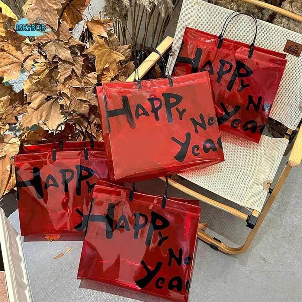 

Packaging Bag New Year Red Gift Bag Transparent Bag New Year Festive Transparent Shopping Bag Letter Eco Shopping Bag Girl