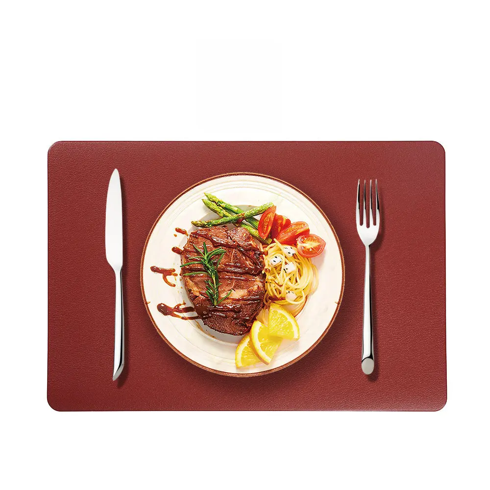 1/4/6pcs Christmas Red Gift Placemats Sets Square Irregular Shape PU Leather Placemats Oil-Proof Place Mats for Kitchen Table