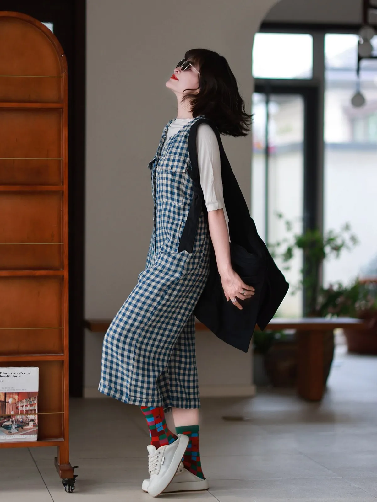 Mokedai artistieke zomer 2025, hoge taille, wijde pijpen jumpsuit, losse pasvorm, svel, gerafeld, negen punten overallbroek