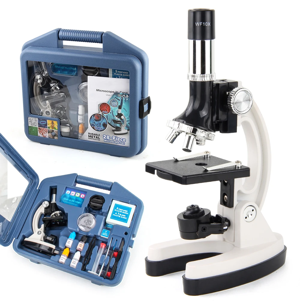 28 pcs/set Biological Microscope 1200X Microscopes Kit Insects Cells Observation Home Magnifier Science Education Supplies