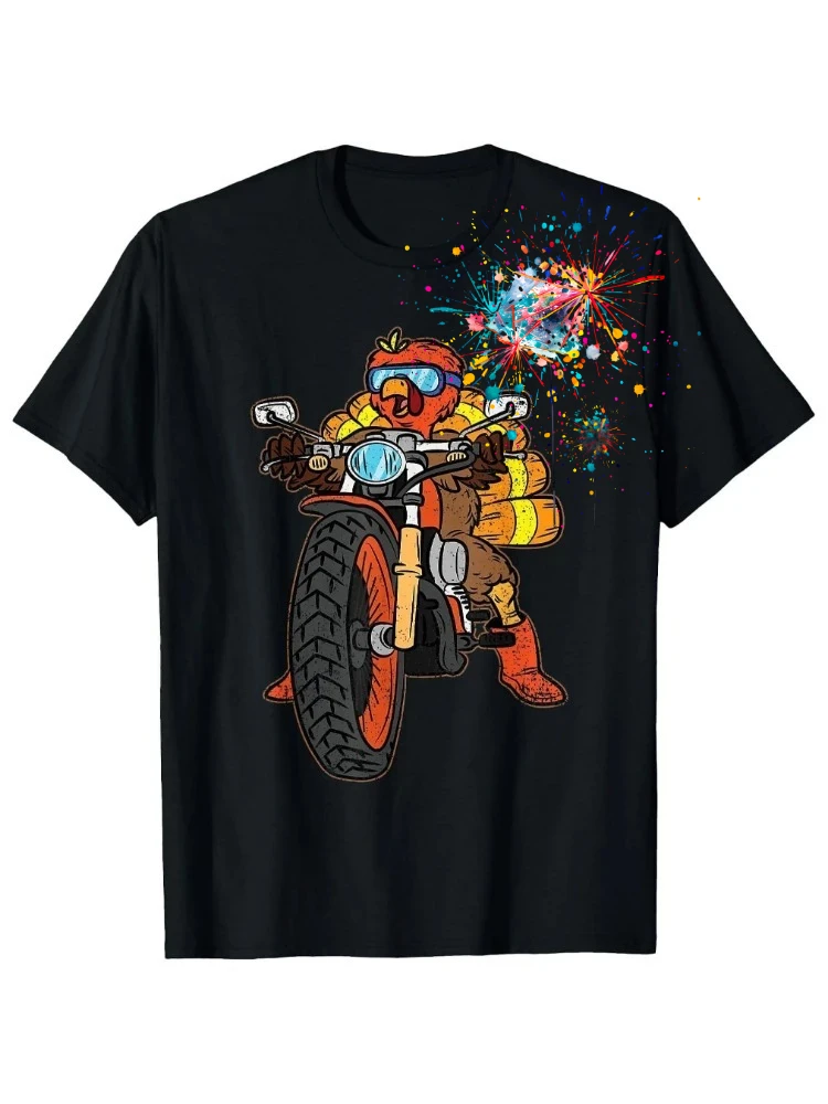 Cool Turkey Motorcycle Rider with Geometric Design-100% cotton summer O-neck short sleeve casual printed men's T-shirt.