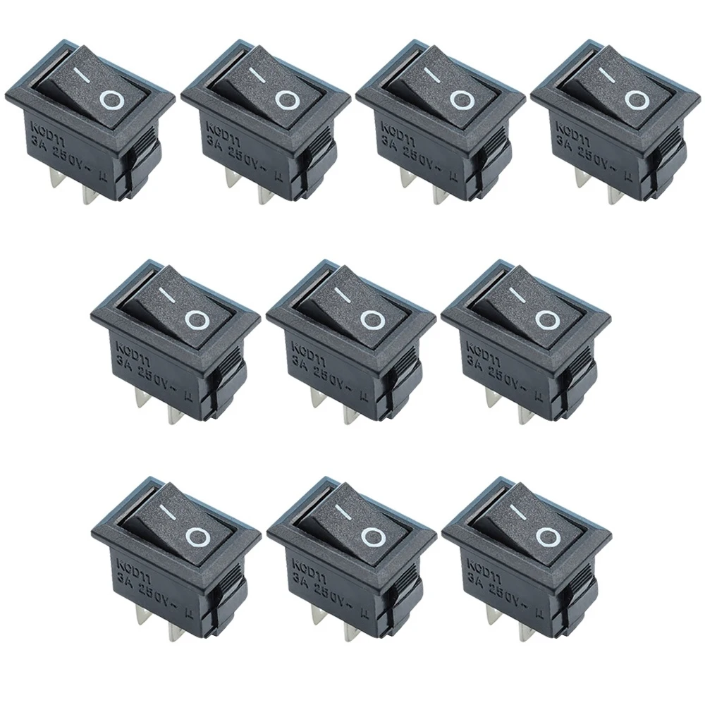 10PCS Push Button Switch 10x15mm SPST 2Pin KCD11 Snap-in On/Off Rocker Switch 3A 250V Power Switch Black Red