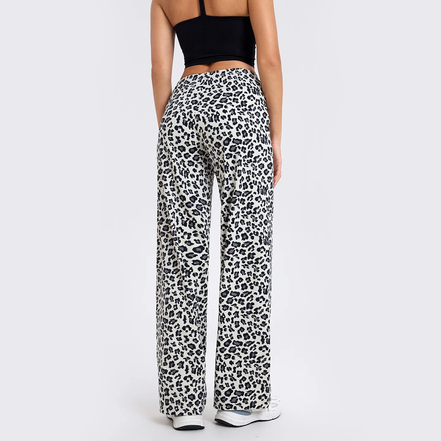 Leopard Print Loose Fit Straight Leg Active Pants Quick-Dry Fabric Flowy Barely-There Feel for Running Gym Yoga Lightweight