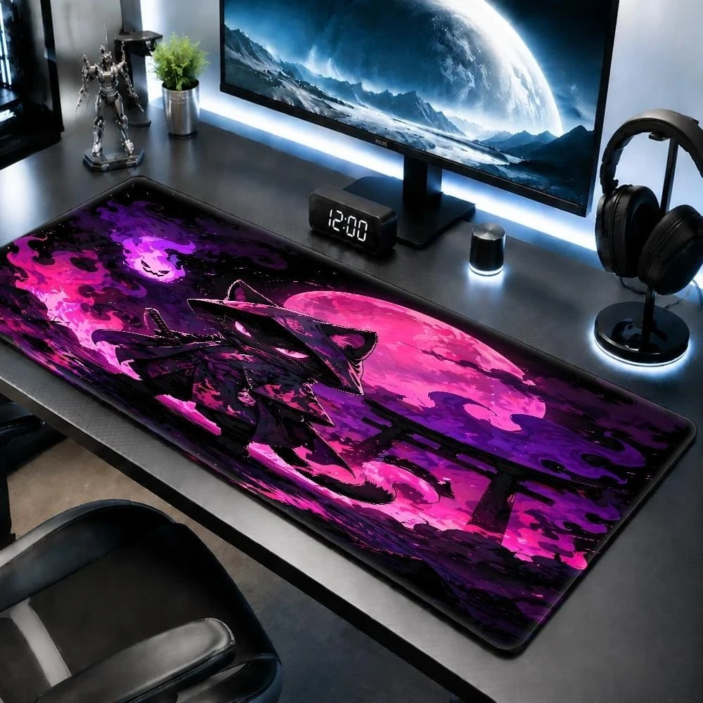 Horror Ninja Cat Rattler Mat, Halloween horror theme, dark and dreamy design, soft surface office desk accessories
