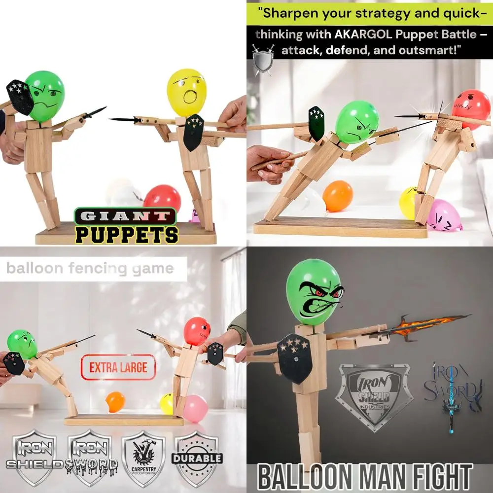 

XLarge Wooden Sword Duel Game - Top Family Board Game for Christmas, 2-Player Robot Battle Balloon Game, Whack Balloon Party Gam