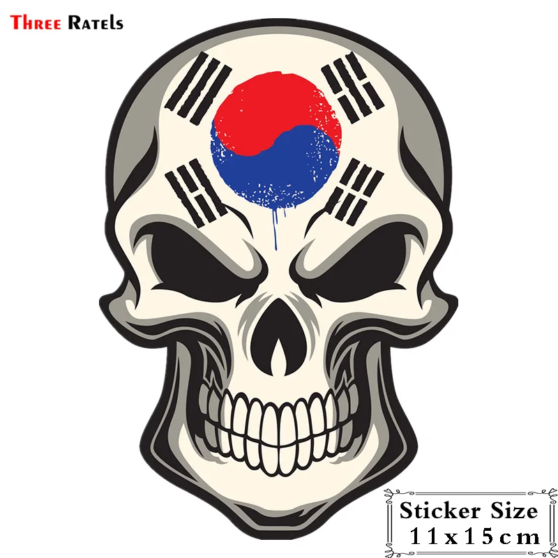 Three Ratels TRL184 #11x15cm Funny Car Stickers Skull South Korea Flag Painted On A  Colorful   And Decals